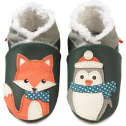 Chaussons bébé cuir souple fourrés Robin et Corentin en hiver - Vert - Taille 16-17 - Tichoups TICHOUPS.FR