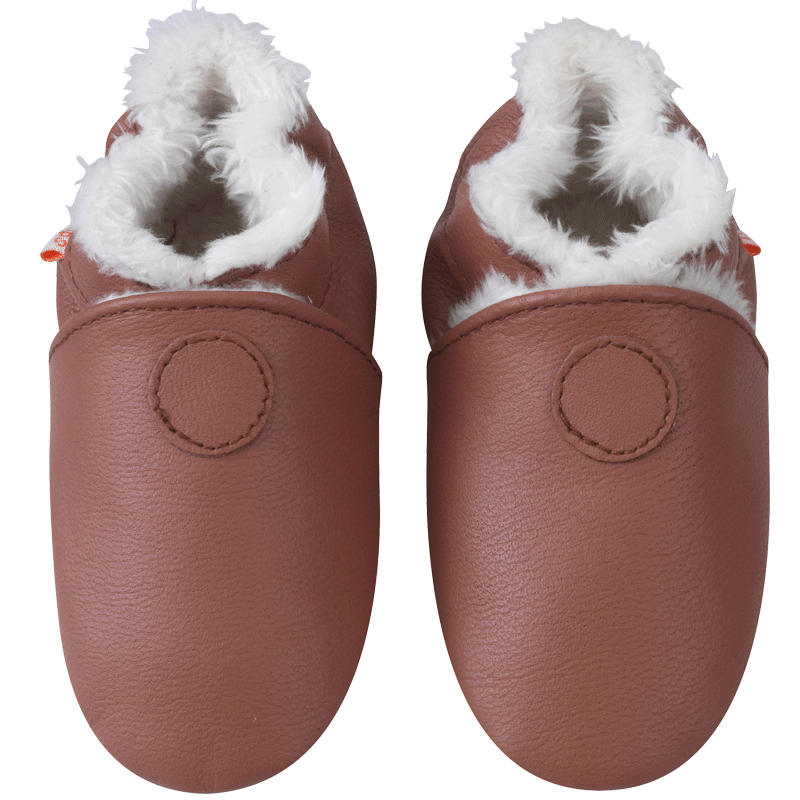 Chaussons bébé cuir souple uni fourrés - Marron - Taille 16-17 - Tichoups TICHOUPS.FR