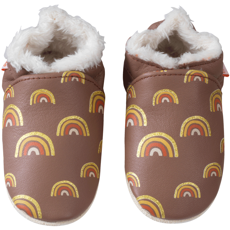 Chaussons bébé cuir souple fourrés Yaelle les arcs en ciel - Marron - Taille 16-17 - Tichoups TICHOUPS.FR