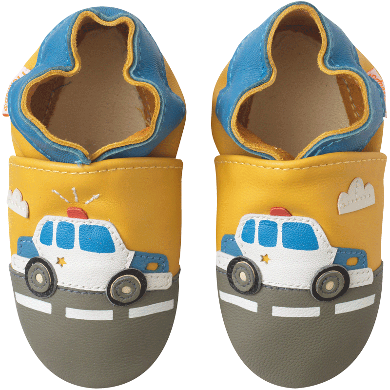 Chaussons bébé cuir souple Yanis la police - Jaune - Taille 18-19 - Tichoups TICHOUPS.FR