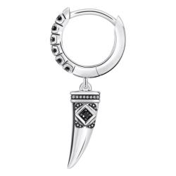 1 Boucle d'Oreille Créole Rebel Wolf Dent de Loup en Argent 925 & Oxydes de Zirconium Noirs - CR725-643-11 - Thomas Sabo