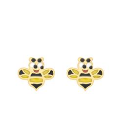 Boucles d'Oreilles Abeilles Émaillées en Or Jaune 375 - Bambins