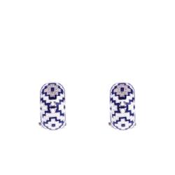 Boucles d'Oreilles Aztèque en Argent 925 & Oxydes de Zirconium Blancs et Laque Bicolore - Una Storia