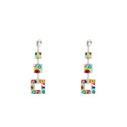 Boucles d'Oreilles Bahia en Argent 925 & Oxydes de Zirconium Blancs et Laque Multicolore - Una Storia