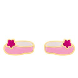 Boucles d'Oreilles Ballerines Roses en Or Jaune & Email - Bambins
