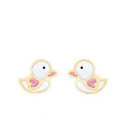 Boucles d'Oreilles Canard en Or Jaune & Email - Bambins
