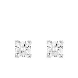 Boucles d'Oreilles Carrées en Or Blanc 375 & Oxydes de Zirconium Blancs - Emanessence
