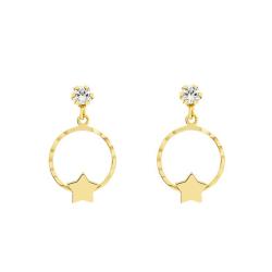 Boucles d'Oreilles Cercle Etoile en Or Jaune & Oxyde - Bambins