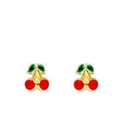 Boucles d'Oreilles Cerise en Or Jaune 750 & Email - Bambins