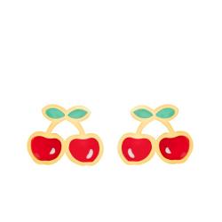 Boucles d'Oreilles Cerises en Or Jaune & Email - Bambins