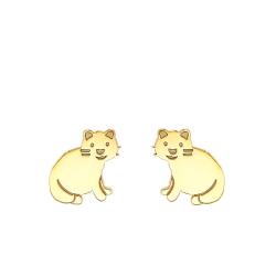 Boucles d'Oreilles Chat en Or Jaune 375 - Bambins