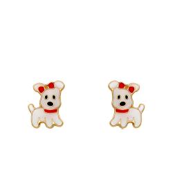 Boucles d'Oreilles Chien Blanc en Or Jaune - Emanessence