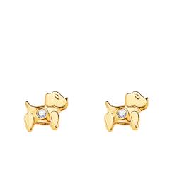 Boucles d'Oreilles Chiens en Or Jaune 750 & Oxydes de Zirconium Blancs - Bambins