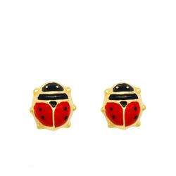 Boucles d'Oreilles Coccinelles en Or Jaune & Email - Bambins