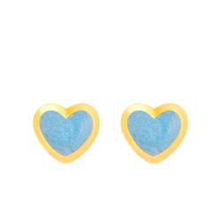 Boucles d'Oreilles Cœur Bleues en Or Jaune 375 - Bambins