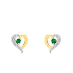 Boucles d'Oreilles Coeur en 2 Ors 750 & Emeraude - Joelli