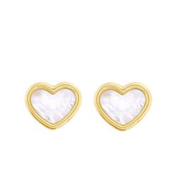 Boucles d'Oreilles Coeur en Or Jaune & Nacre - Bambins