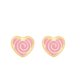 Boucles d'Oreilles Cœur Spirale en Or Jaune & Email Rose - Bambins