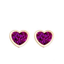 Boucles d'Oreilles Cœurs Pailletés Violettes en Or Jaune 375 - Bambins