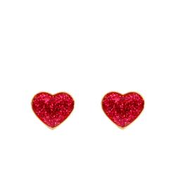 Boucles d'Oreilles Cœurs Rouges en Or jaune 375 & Laque - Bambins
