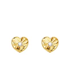Boucles d'Oreilles Coeurs Texturées en Or Jaune 750 & Oxydes de Zirconium Blancs - Emanessence