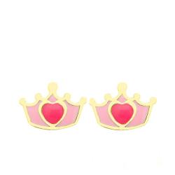Boucles d'Oreilles Couronne en Or Jaune & Email - Bambins