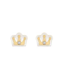 Boucles d'Oreilles Couronnes Nacrées en Or Jaune 375 & Oxydes de Zirconium - Bambins