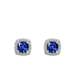 Boucles d'Oreilles Coussin Saphir de Synthèse & Diamants de Synthèse 0,30 ct en Or Blanc 750 - Aurora