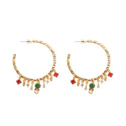 PROMO Boucles d'Oreilles Créoles Abril Dorées & Strass et Imitations Malachite - Hipanema OCARAT.COM BIJOUTERIE N°1