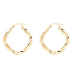 Boucles d'Oreilles Créoles Carrées Torsadées en Or Jaune 375 - Emanessence