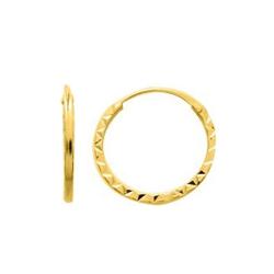 Boucles d'Oreilles Créoles Ciselées en Or Jaune 375, Diamètre 10 mm - Emanessence