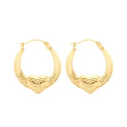 Boucles d'Oreilles Créoles Coeur en Or Jaune 375 - Emanessence