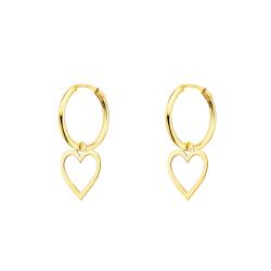 Boucles d'Oreilles Créoles Coeurs en Or Jaune 750, Diamètre 12 mm - Emanessence