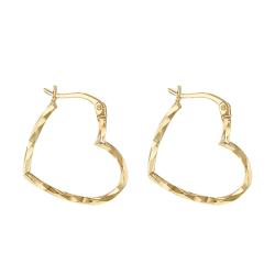 Boucles d'Oreilles Créoles Coeurs Martelées en Or Jaune 375 - Emanessence