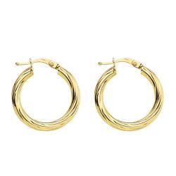 Boucles d'Oreilles Créoles Creuses Pailletées en Or Jaune 750, Diamètre 21 mm ou 29 mm - Lumiosa