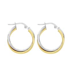 Boucles d'Oreilles Créoles Croisées Bicolores en 2 ors 375, Diamètre 19 mm - Emanessence
