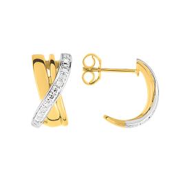 Boucles d'Oreilles Créoles Croisées en 2 Ors 750 & Diamants 0,03 ct - Emanessence