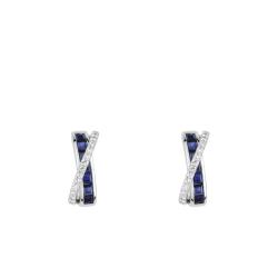 Boucles d'Oreilles Créoles Croisées en Or Blanc 375 & Oxydes de Zirconium et Saphir - Emanessence