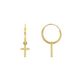PROMO Boucles d'Oreilles Créoles Croix Pointillées en Or Jaune 375, Diamètre 1 cm - Emanessence OCARAT.COM BIJOUTERIE N°1