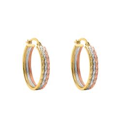 Boucles d'Oreilles Créoles Diamantées en 3 Ors 375, Diamètre 22 mm - Emanessence