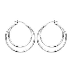 Boucles d'Oreilles Créoles Double Fil en Argent, Diamètre 30 mm - Naïades