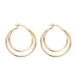 Boucles d'Oreilles Créoles Doubles Anneaux en Plaqué Or Jaune, Diamètre 30 mm - Naïades