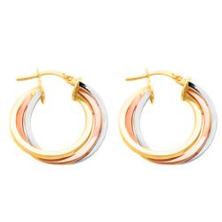 Boucles d'Oreilles Créoles en 3 Ors 750, Diamètre 22 mm ou 25 mm - Emanessence
