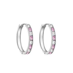 PROMO Boucles d'Oreilles Créoles en Argent & Oxydes de Zirconium Blanc et Rose, Diamètre 17 mm - Emanessence OCARAT.COM BIJOUTERIE N°1
