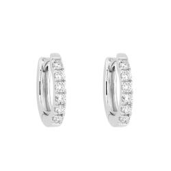 Boucles d'Oreilles Créoles en Or Blanc 375 & Diamants de Synthèse 0,15 ct ou 0,30 ct - Emanessence