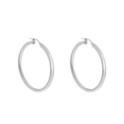 Boucles d'Oreilles Créoles en Or Blanc 375, Diamètre 40 mm - Emanessence