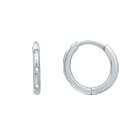 Boucles d'Oreilles Créoles en Or Blanc 375 ou 750 & Diamants, Diamètre 12 mm - Emanessence