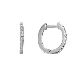 Boucles d'Oreilles Créoles en Or Blanc 750 & Rail de Diamants 0,16 ct HSI1, Diamètre 18 mm - Juweel