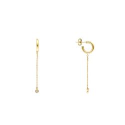 Boucles d'Oreilles Créoles en Or Jaune 375 & Cristaux Blancs, Diamètre 3,40 mm - Ocarat