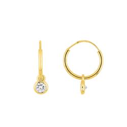 Boucles d'Oreilles Créoles en Or Jaune 375 & Oxyde de Zirconium, Diamètre 1 cm - Emanessence